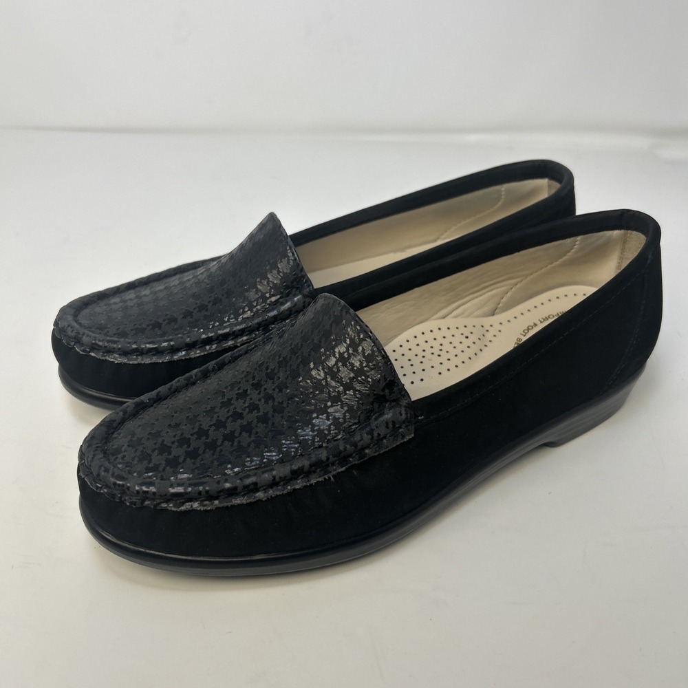 SAS Simplify Women's Loafers Size 6M‎ Black Suede Croc Print Tripad Comfort USA